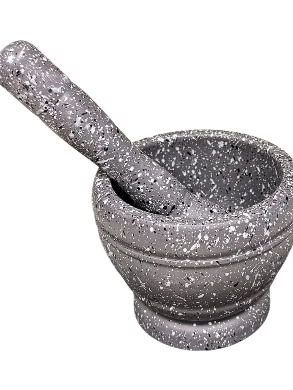 Gray Black Speckled Mortar Pestle Set Durable Granite-Look Grind Untensil Durabl